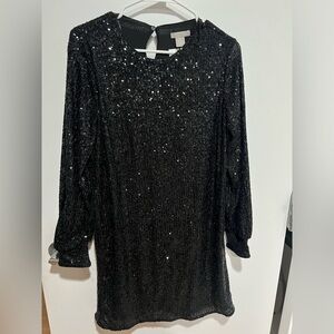 Black sequin long sleeve dress